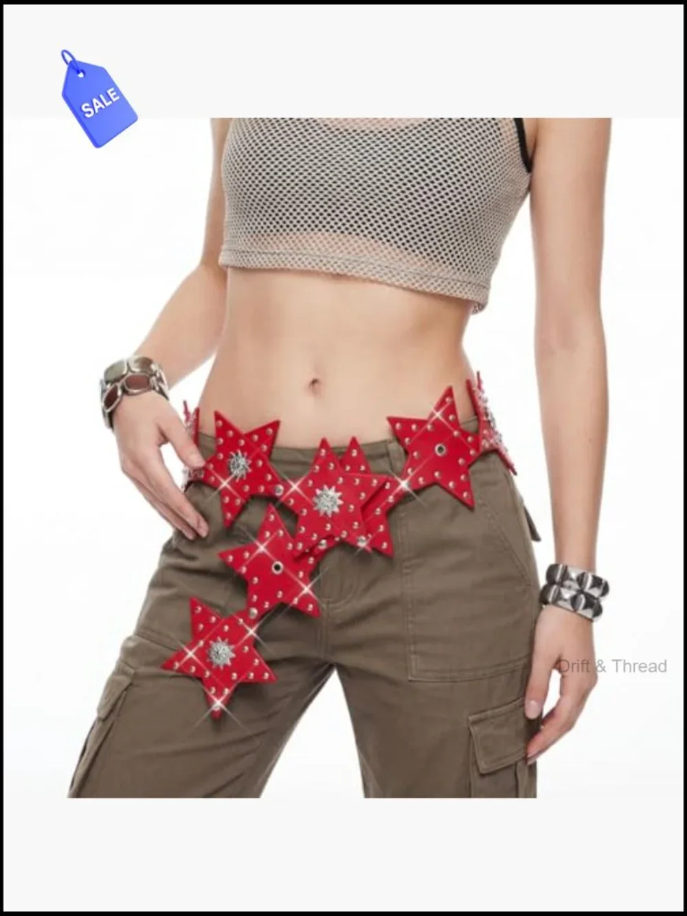 Star Studded Wide Waist Belt Y2K Vintage PU Leather Buckle Belt